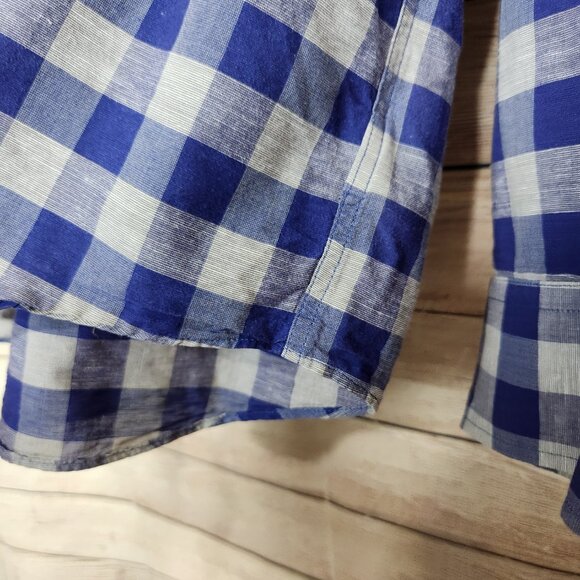 UntuckIt Anderson Long Sleeve Shirt Men's XXL Royal Blue Gray Cotton Linen - Picture 5 of 13